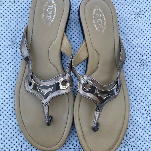 Tod's Women Sandal Brown Leather Upper Flat Shoes Made in Italy Size 39.5 - Picture 3 of 16